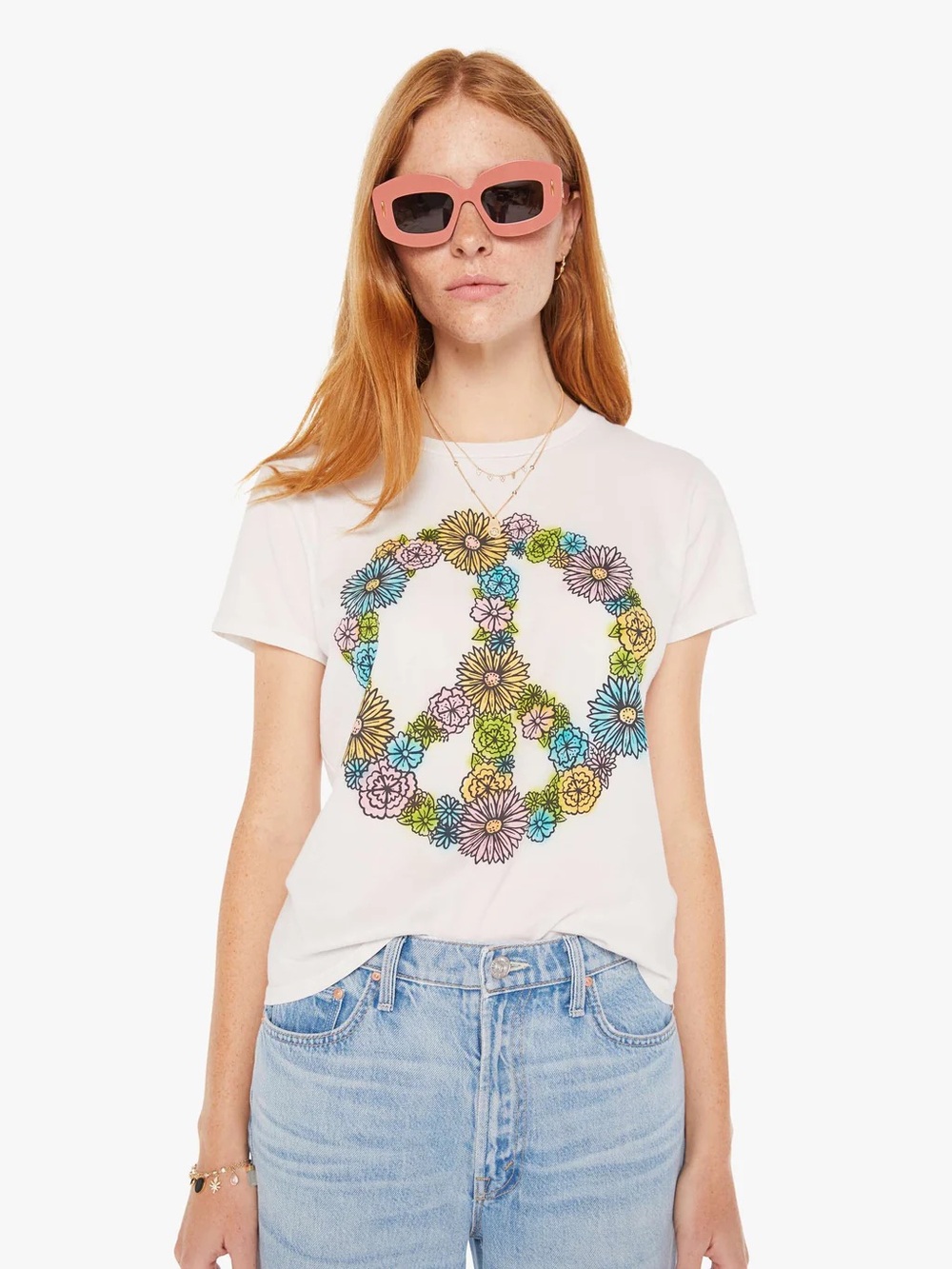 MOTHER The Lil Goodie Goodie Peace Flowers T-Shirt size Medium Spring Minimalist